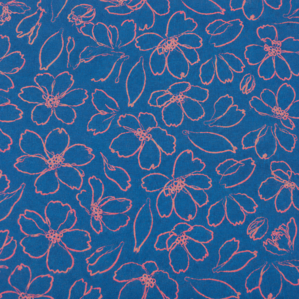 Viskose-Webware Blumenkontur Petrol-Pink
